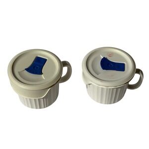 CorningWare French White 20oz Stoneware Mug Set of 2 with Vented Lids F-15-PC